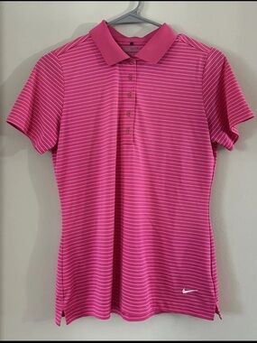 Nike Golf Dri-Fit Pink Striped Polo Shirt Women’s Size Medium